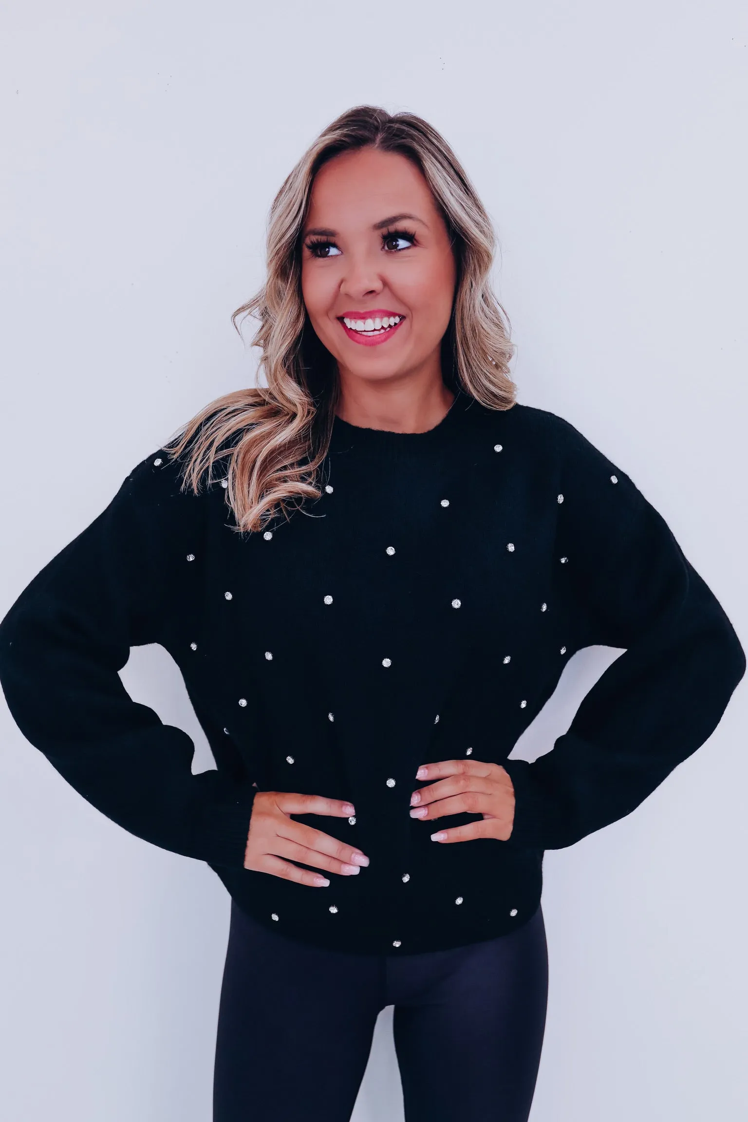 Ry Rhinestone Cropped Sweater - Black