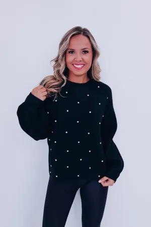 Ry Rhinestone Cropped Sweater - Black