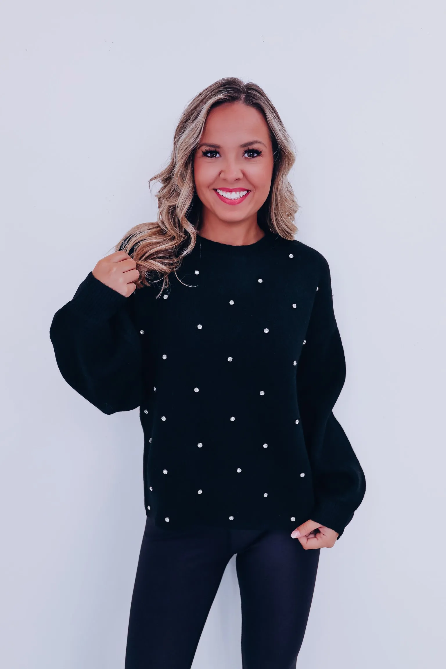 Ry Rhinestone Cropped Sweater - Black
