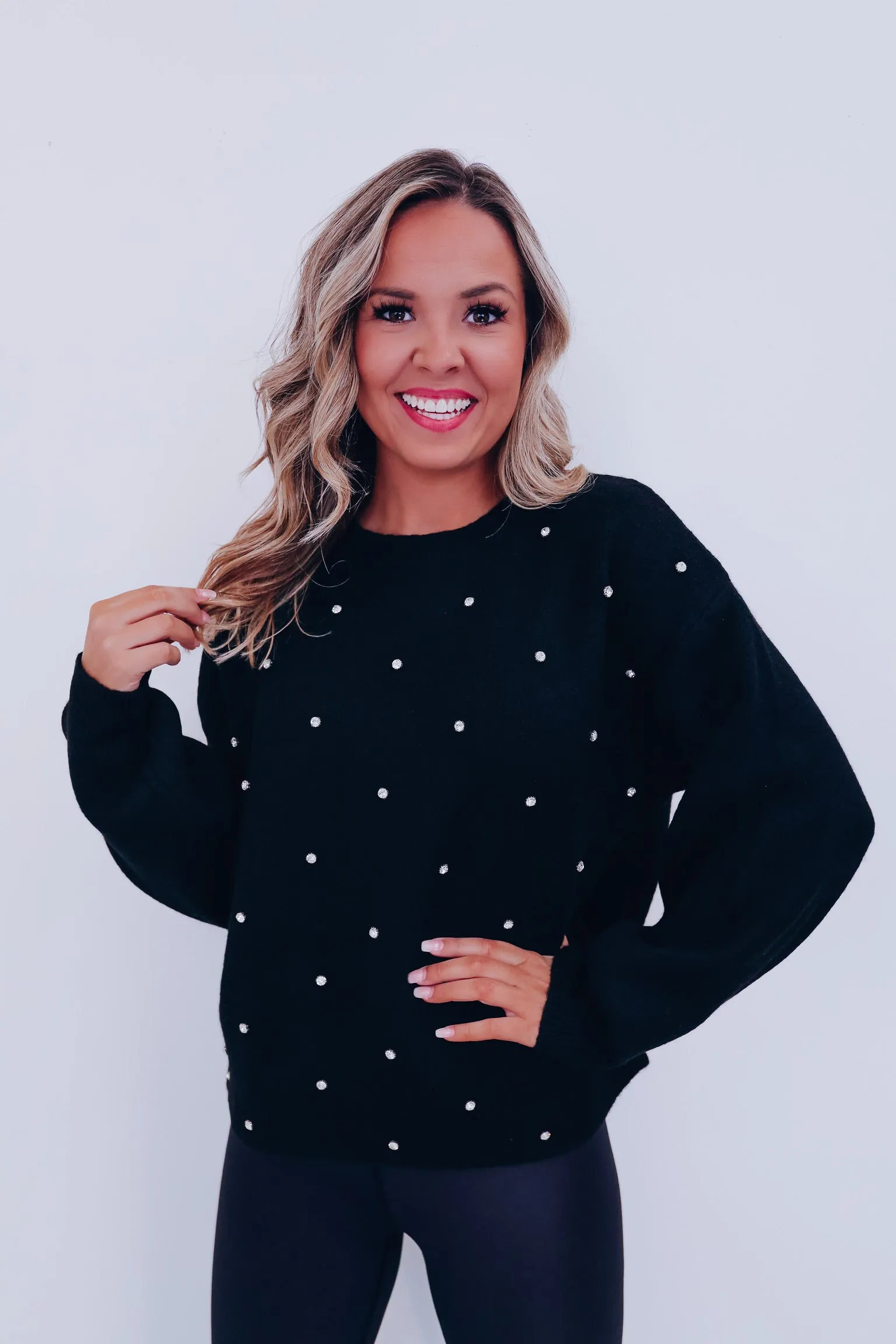 Ry Rhinestone Cropped Sweater - Black