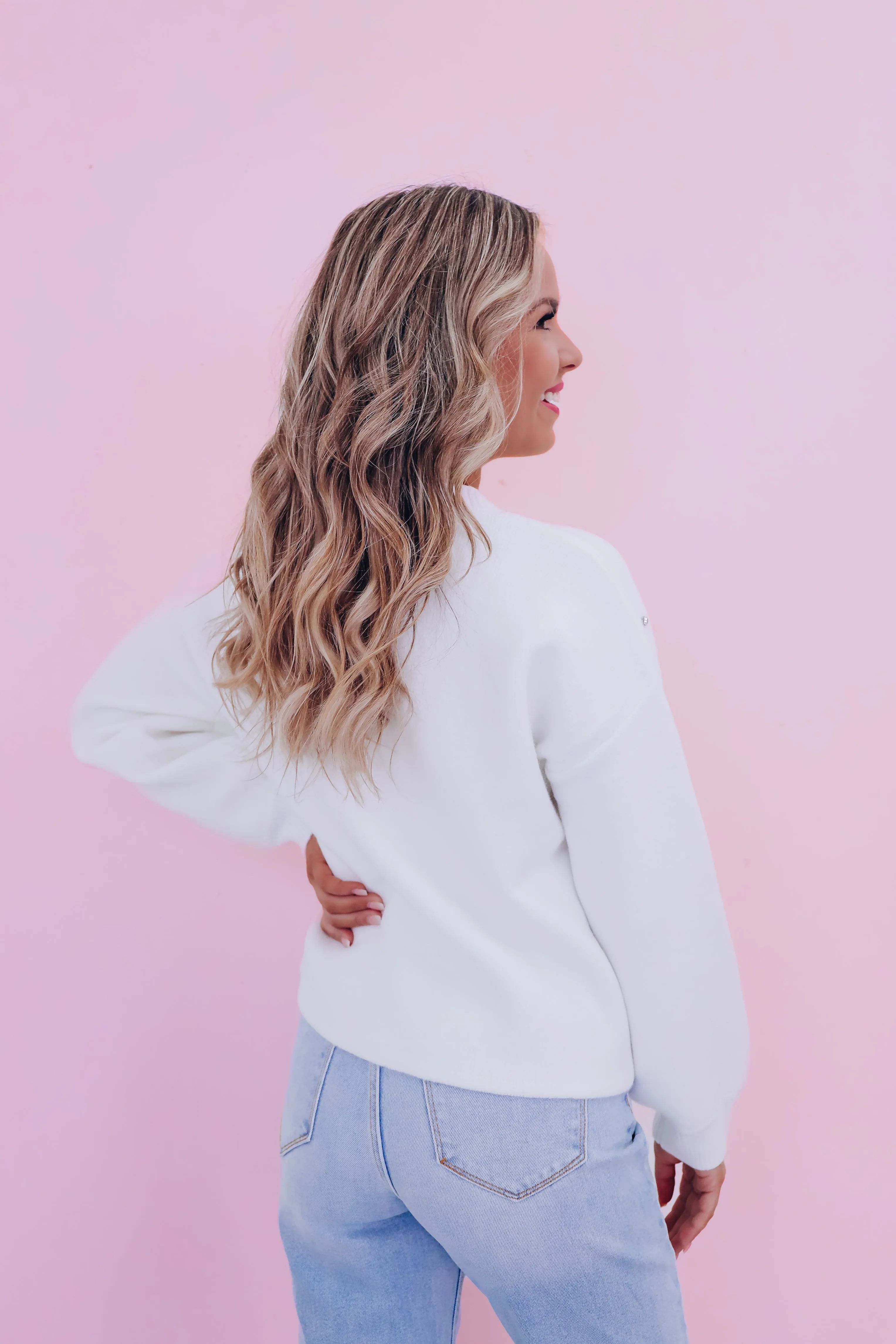 Ry Rhinestone Cropped Sweater - Ivory