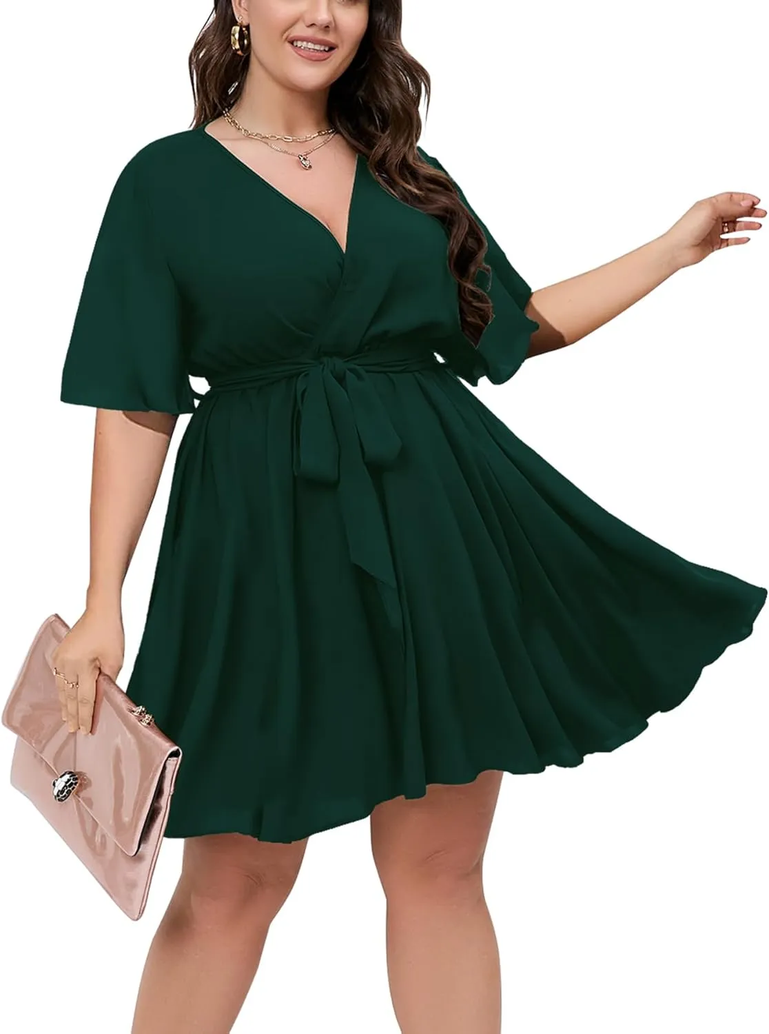 SCOMCHIC Women's Plus Size Summer Dresses Short Sleeve Wrap V Neck A Line Skater Mini Short Dress XL-4XL