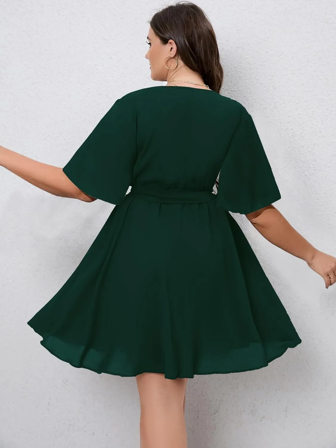 SCOMCHIC Women's Plus Size Summer Dresses Short Sleeve Wrap V Neck A Line Skater Mini Short Dress XL-4XL