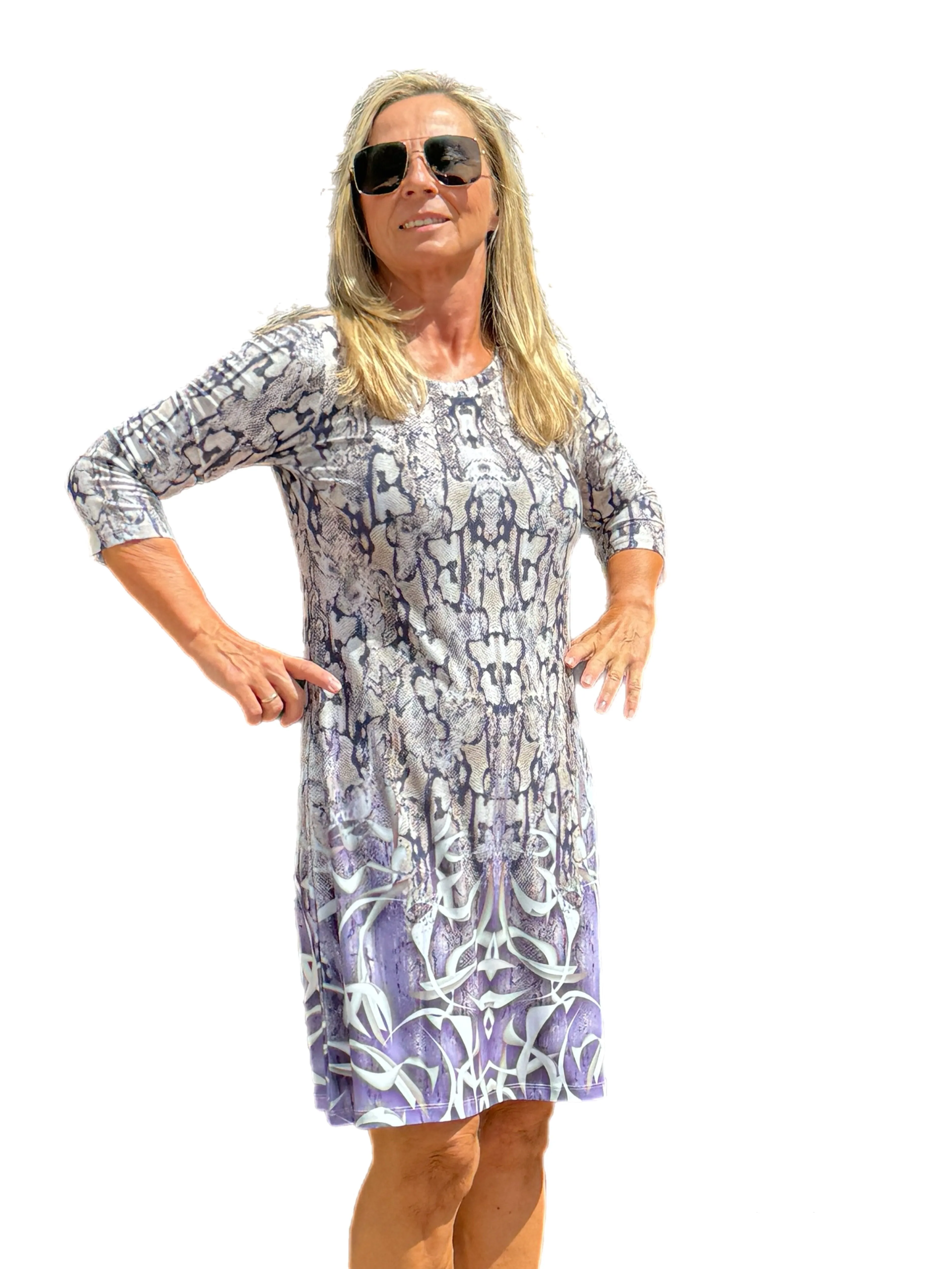 Scoop Neck Knee-Length Shift Dress Snake Lavender