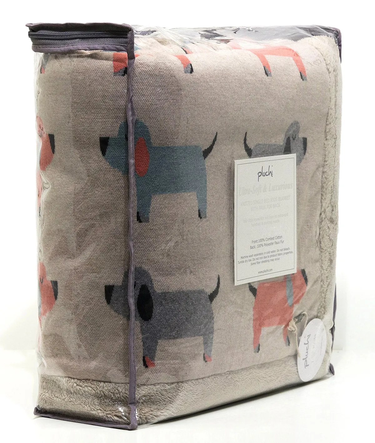 Scottie Dog - Shell Color Cotton Knitted Blanket with Faux Fur Back for Kids
