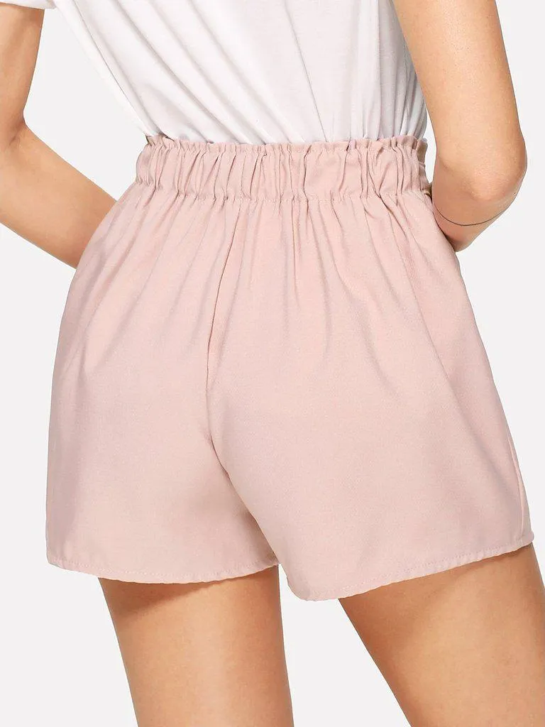 Self Tie Waist Solid Shorts