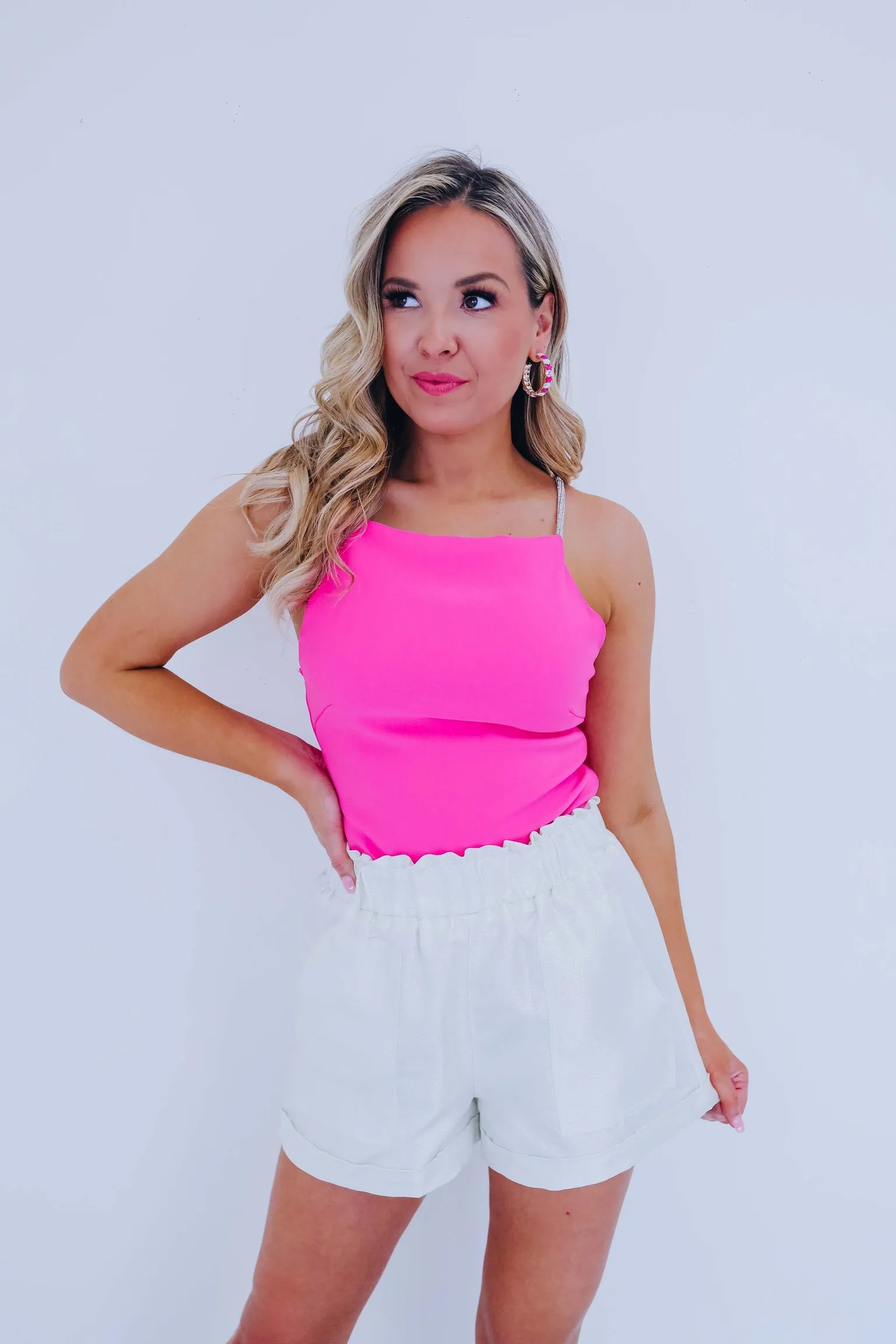 Sheena Shimmering Strap Crop Top - Pink