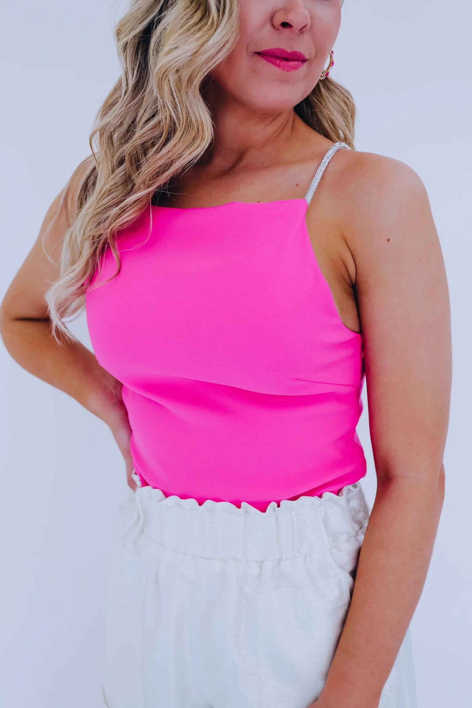 Sheena Shimmering Strap Crop Top - Pink