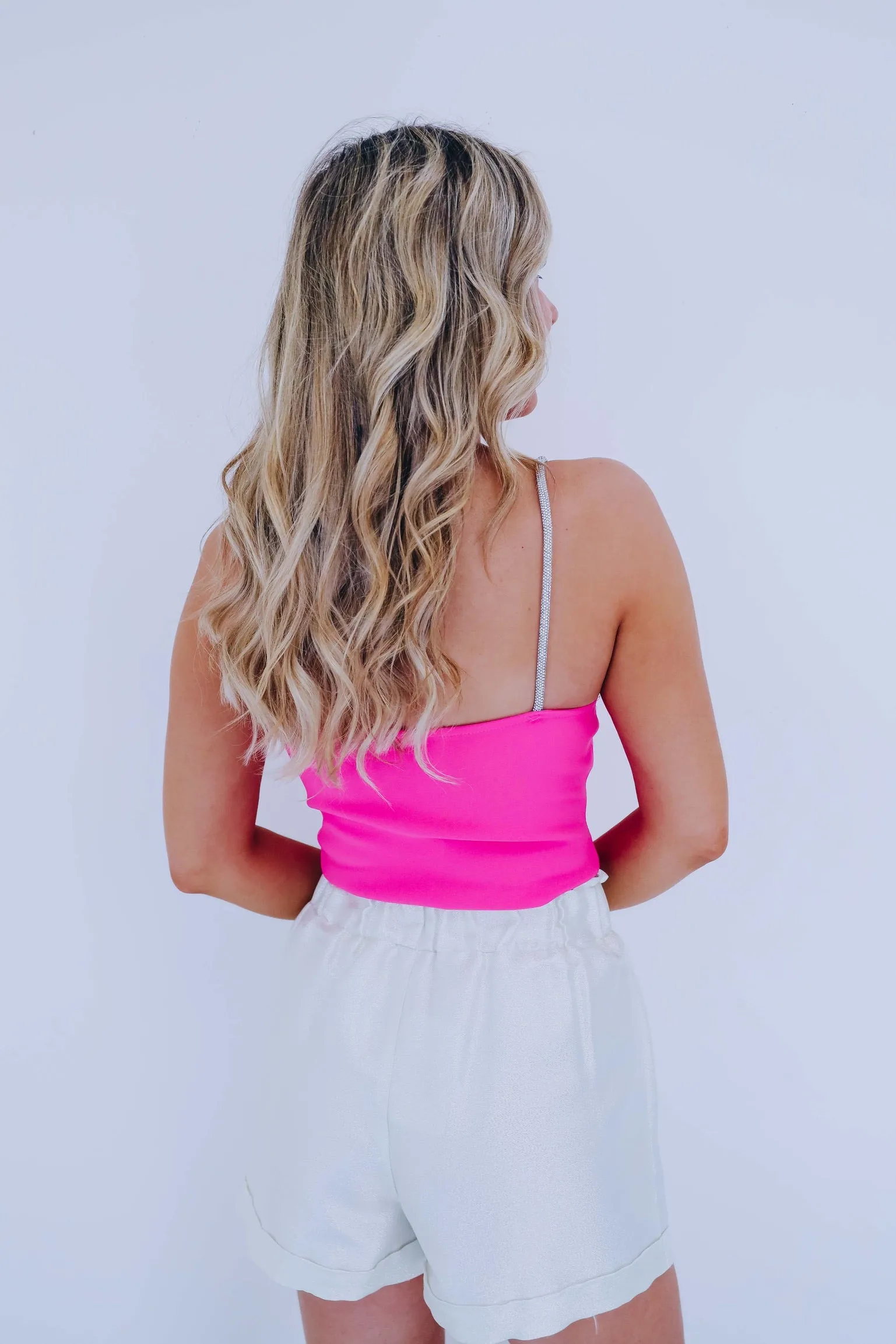 Sheena Shimmering Strap Crop Top - Pink