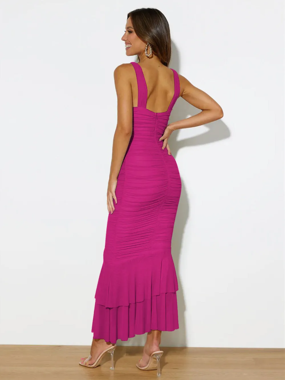 Sizzling Tonight Ruffle Ruched Bodycon Dress | Bodycon Maxi Dress | Ruched Cocktail Mermaid Dress