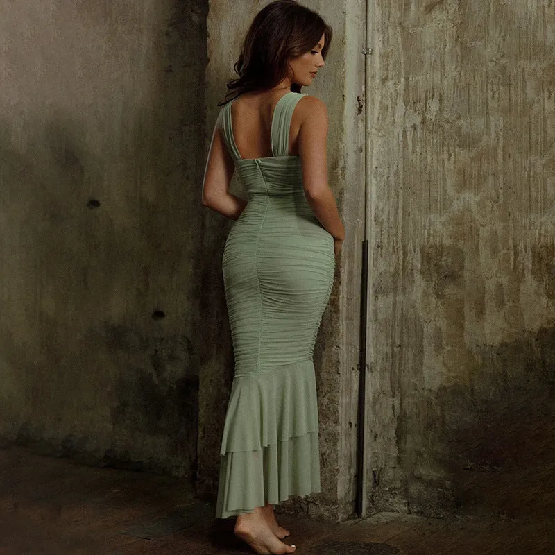 Sizzling Tonight Ruffle Ruched Bodycon Dress | Bodycon Maxi Dress | Ruched Cocktail Mermaid Dress