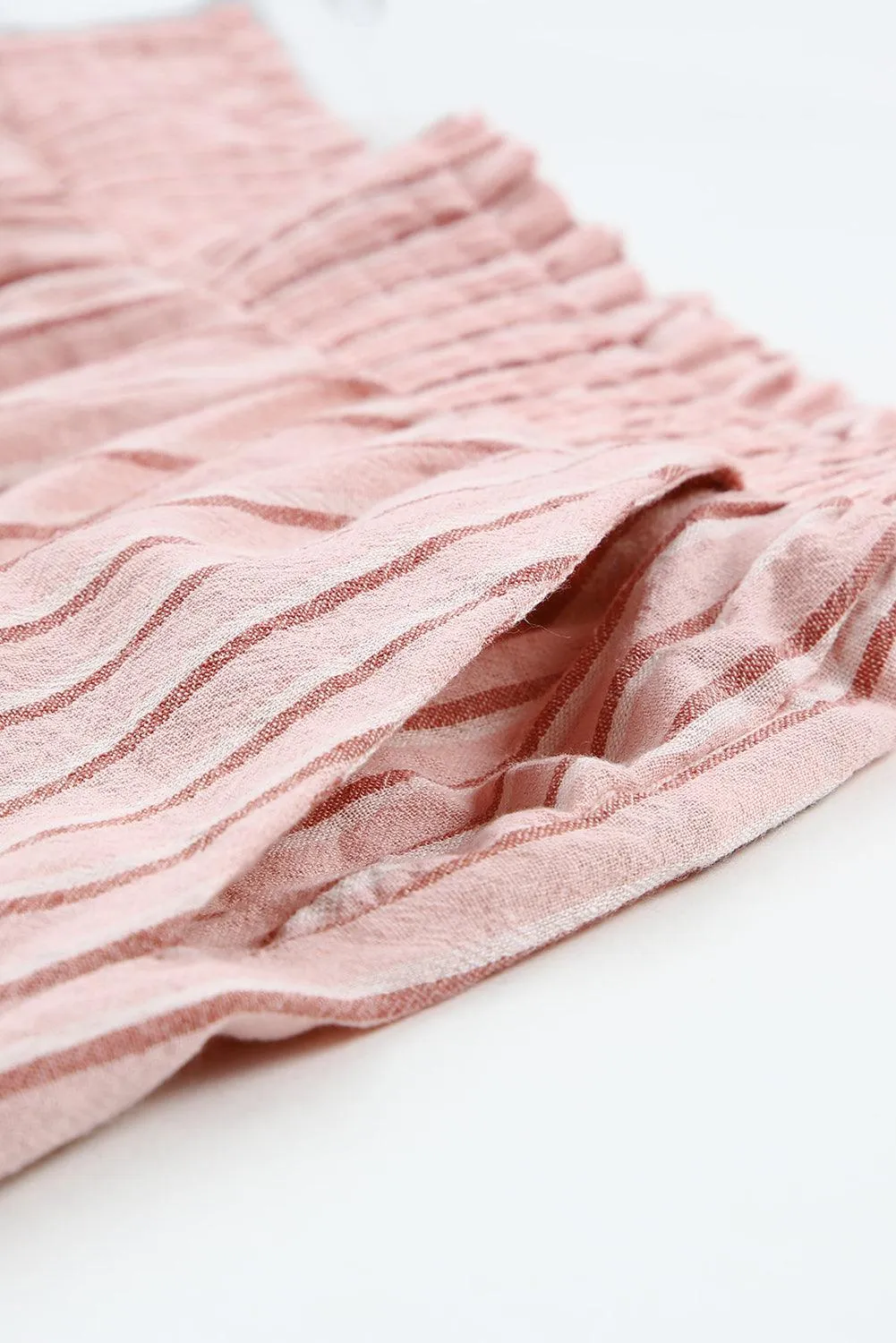 Striped Frayed Hem Paper bag Shorts