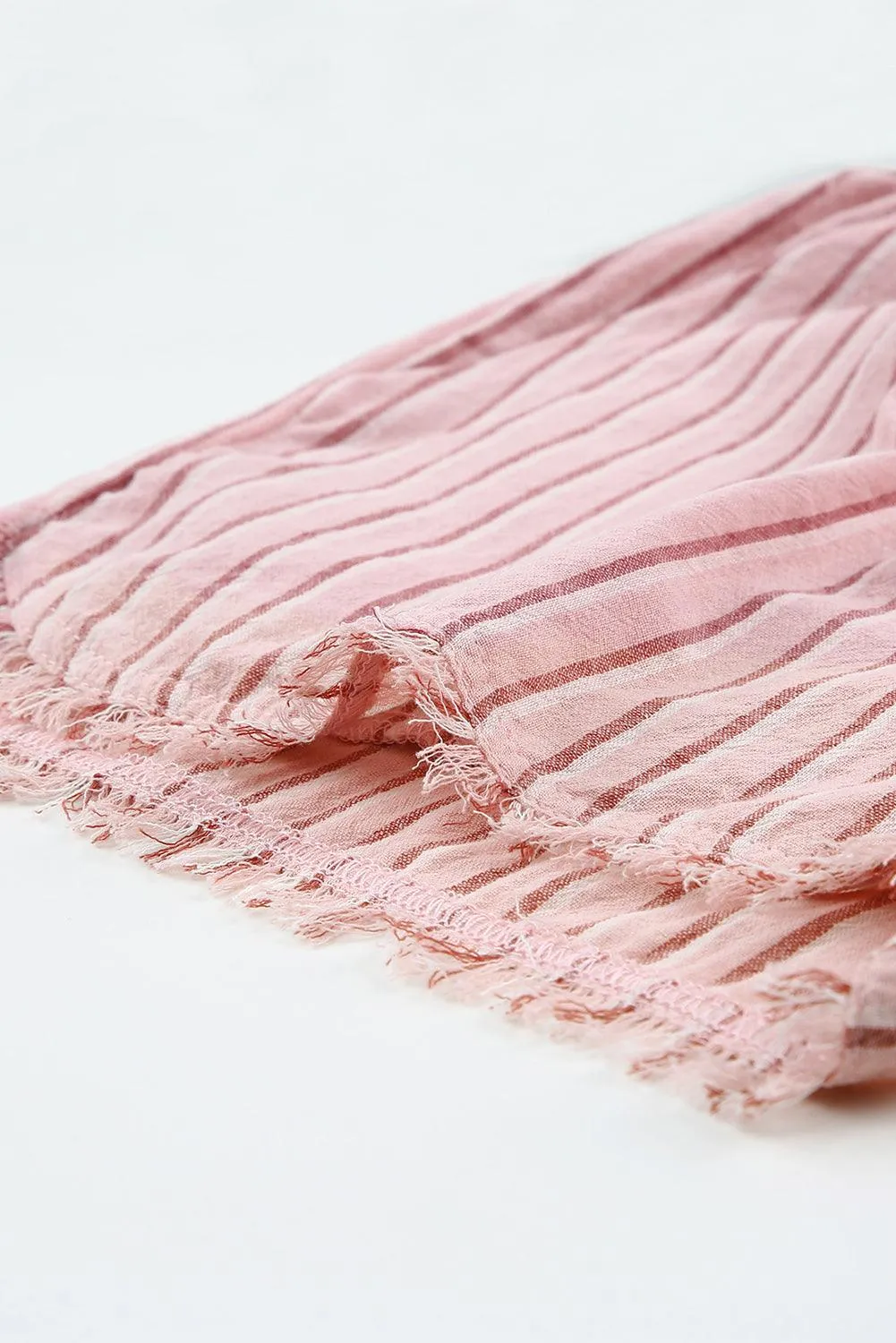 Striped Frayed Hem Paper bag Shorts
