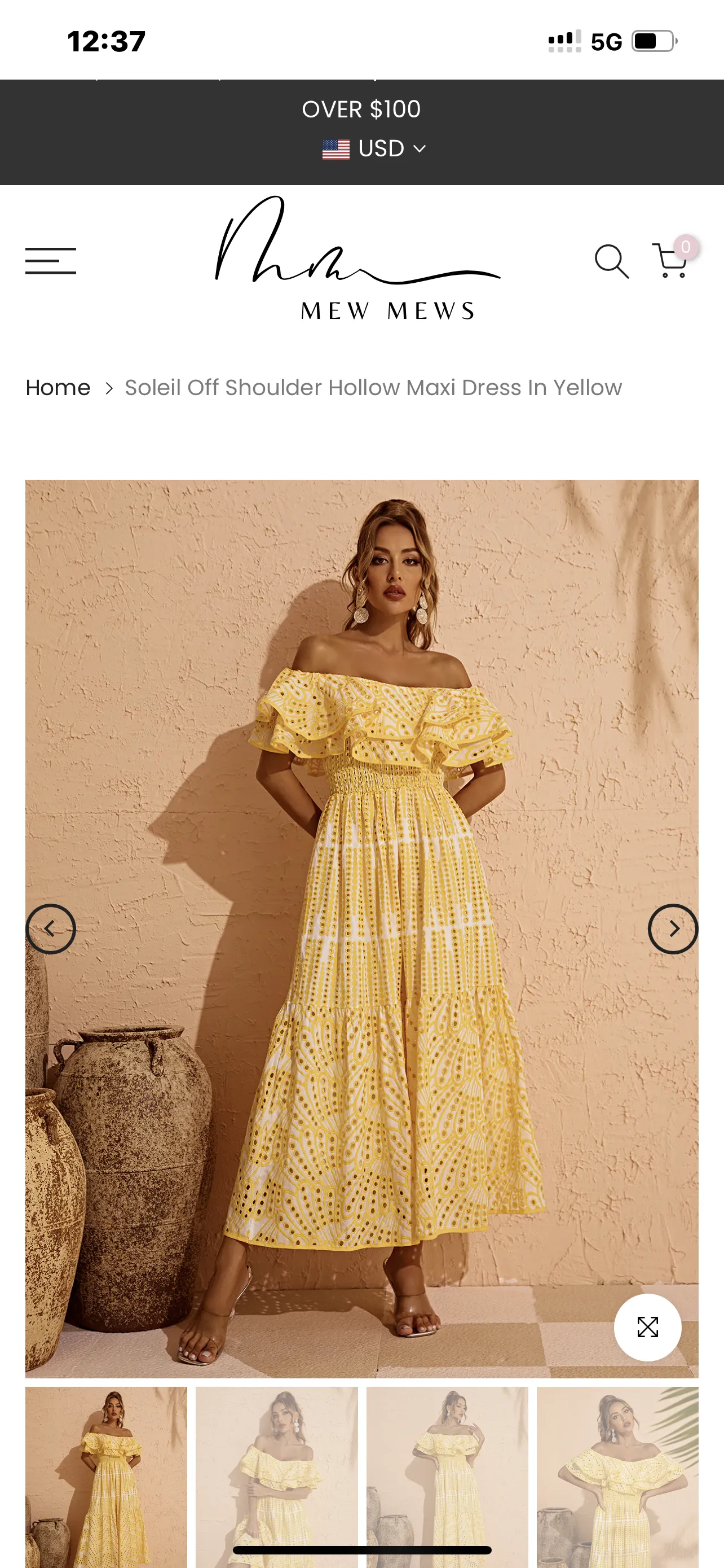 Tulum Off Shoulder Yellow Eyelet Dress