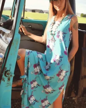 Turquoise Bull Skull Tank Maxi