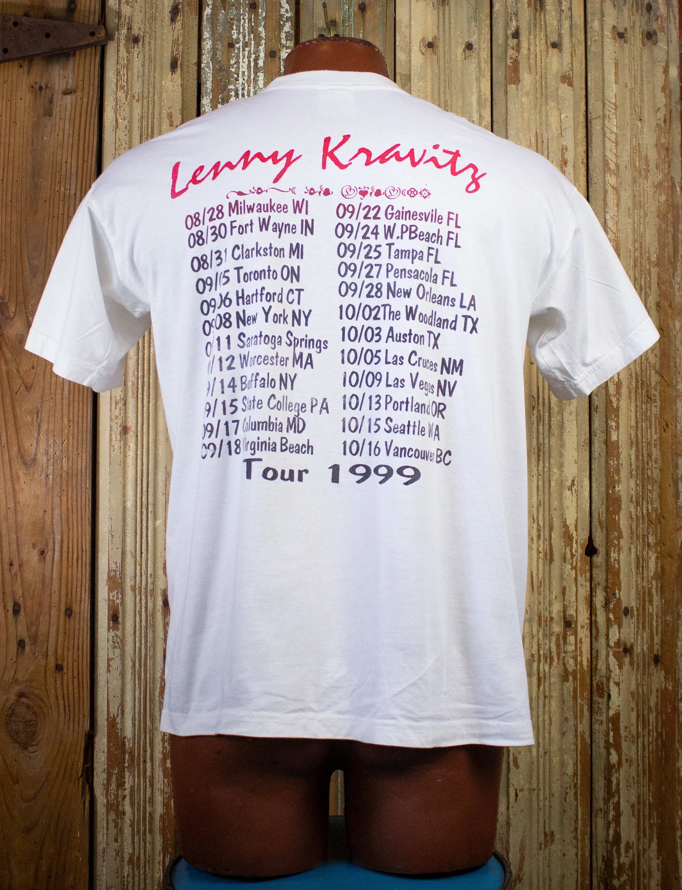 Vintage Lenny Kravitz Concert T Shirt 1999 White Large