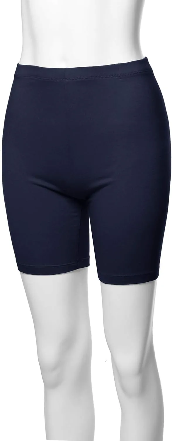Women's Basic Solid Premium Cotton Mid Thigh High Rise Biker Bermuda Shorts
