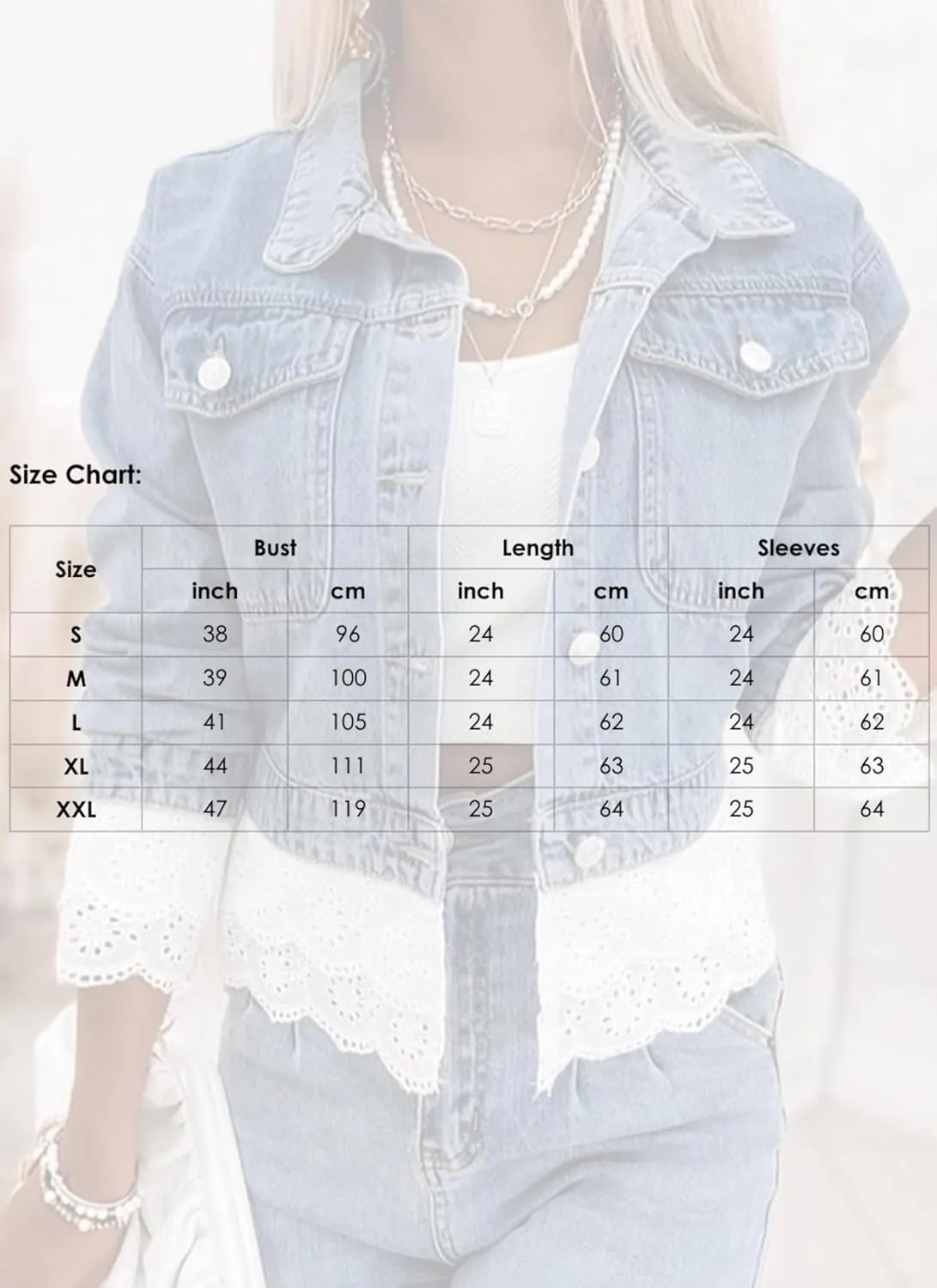 Women's Blue Single-Breasted Denim Coat Lapel Lace-Trimmed Pockets Short Jacket Fall Winter Trendy Outwear