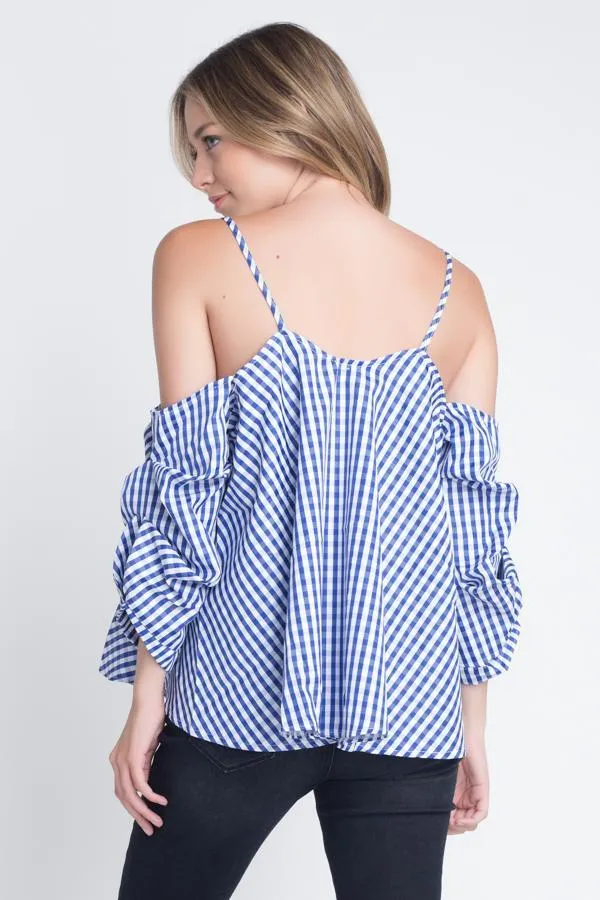 Women's Cold Shoulder Checkered Top