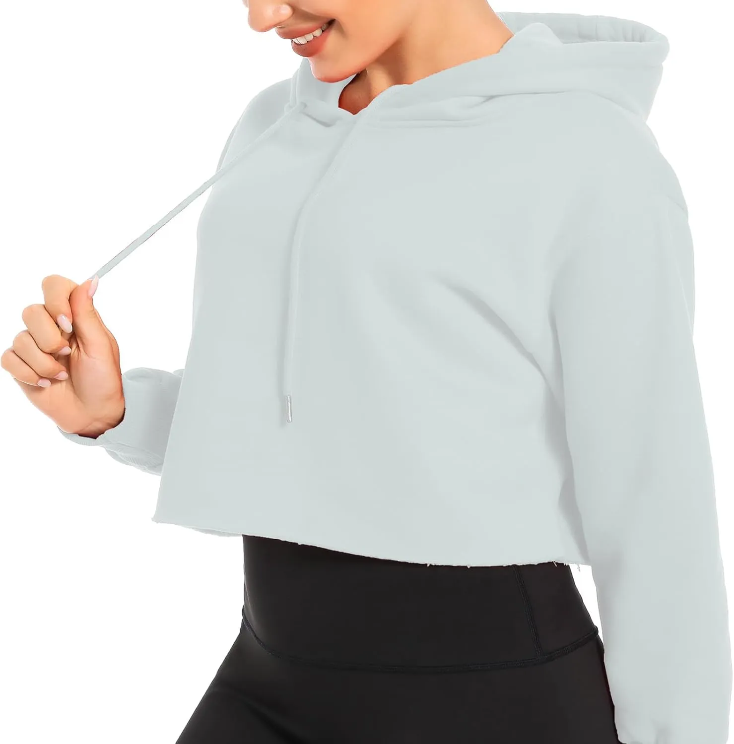 Women's Cropped Hoodie Fleece Long Sleeve Pullover Cut Off Hood Sweatshirt