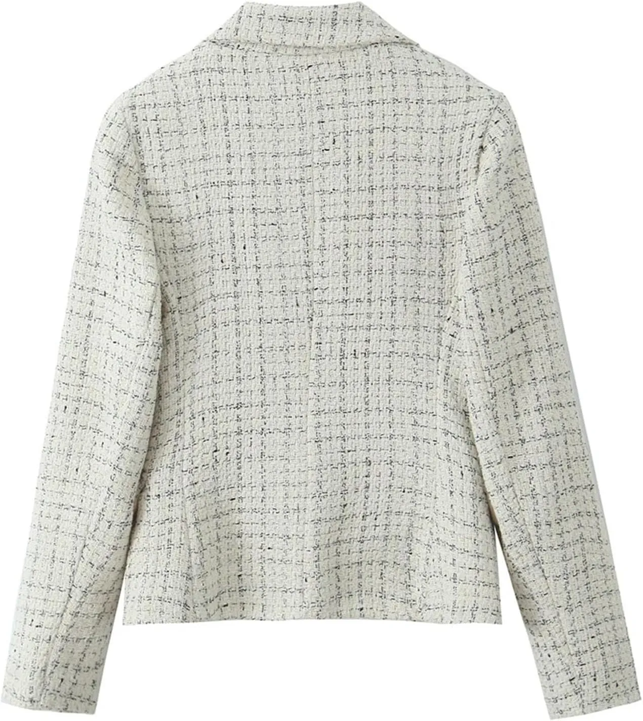 Women's Notched Lapel Plaid Double Breasted Short Blazer Jacket Tweed Suit Woolen Coat