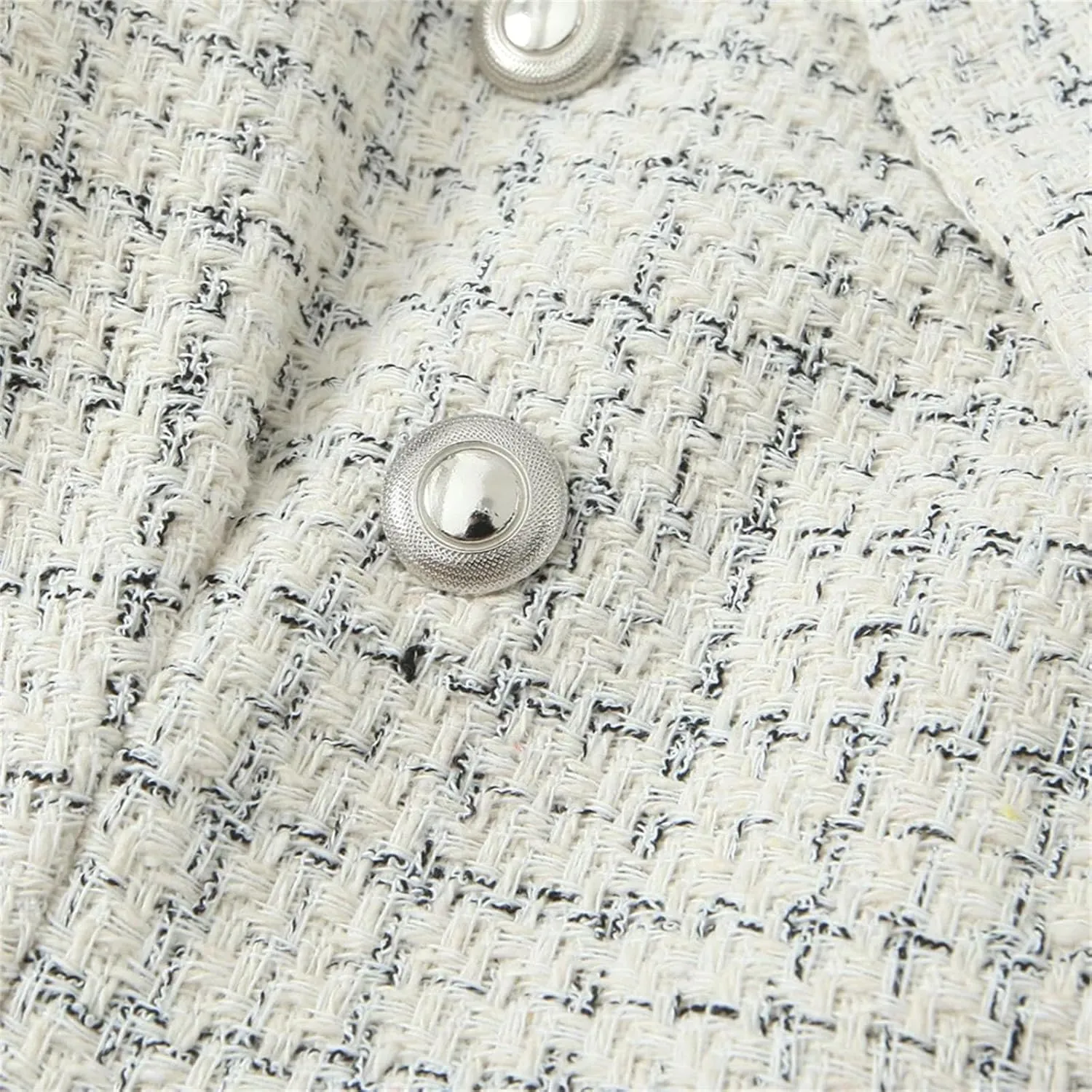 Women's Notched Lapel Plaid Double Breasted Short Blazer Jacket Tweed Suit Woolen Coat