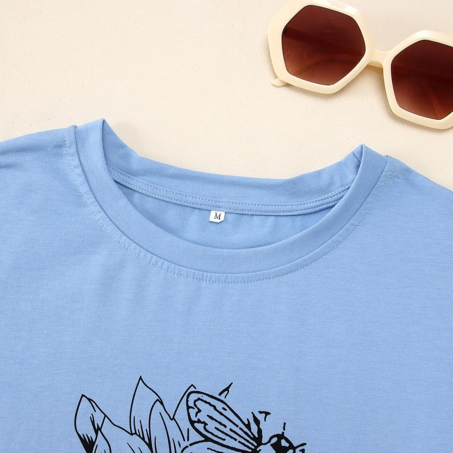 Women's Summer Sunflower T Shirt Cute Flower Graphic Loose Tees Crew Neck Short Sleeve Casual Tops