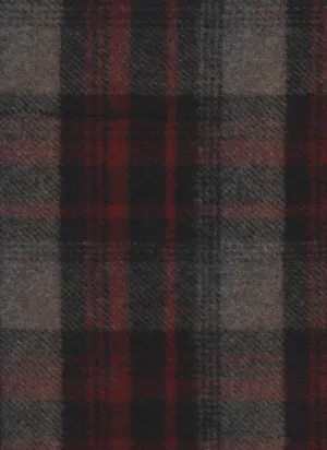 Wool Fabric By The Yard - 16 - Maroon, Black, & Beige Muted Plaid