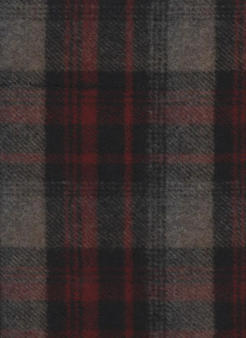 Wool Fabric By The Yard - 16 - Maroon, Black, & Beige Muted Plaid