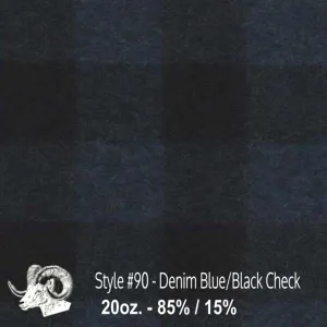 Wool Fabric By The Yard - 90 - Denim Blue & Black Check