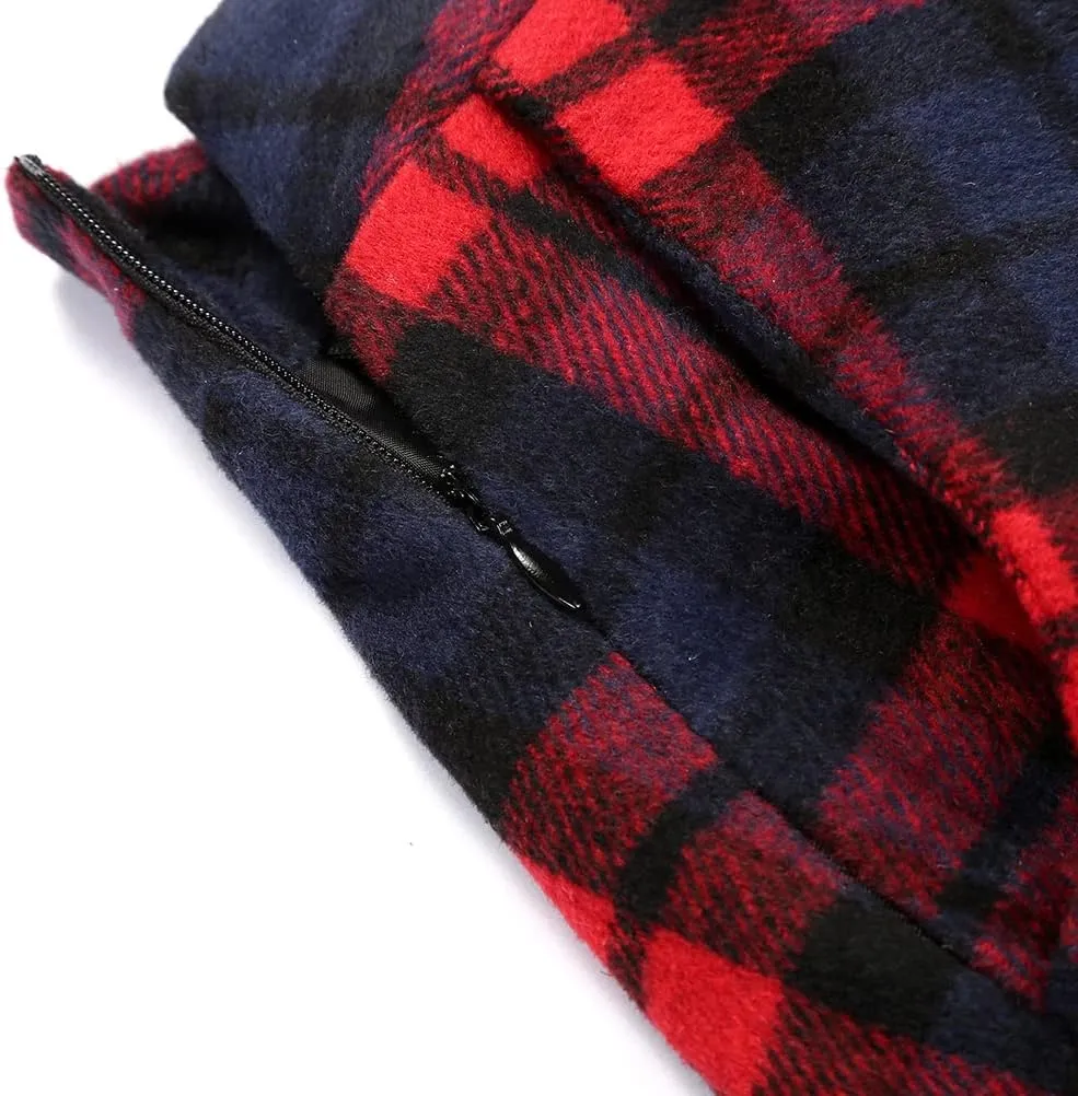 Ylingjun Long Plaid Wool Skirt for Womens Winter Fall High Elastic Waist A Line Flared Pleated Wool Skirts