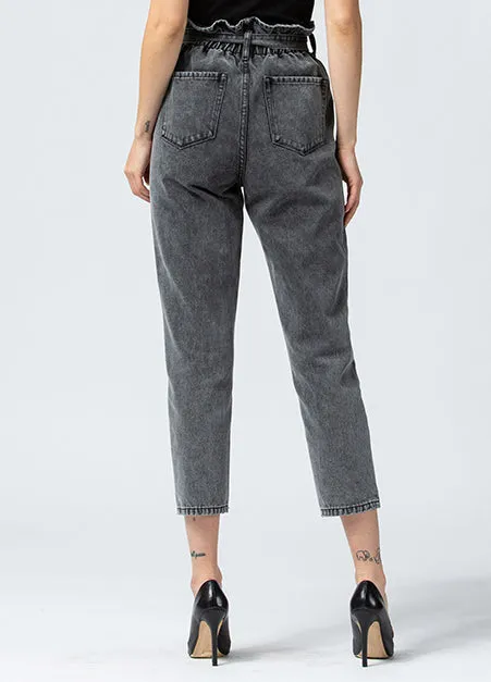Yoke Detail Paperbag Mom Jeans