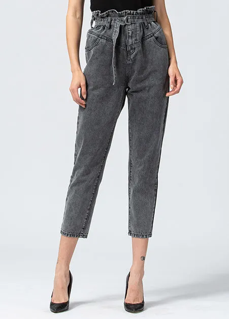 Yoke Detail Paperbag Mom Jeans