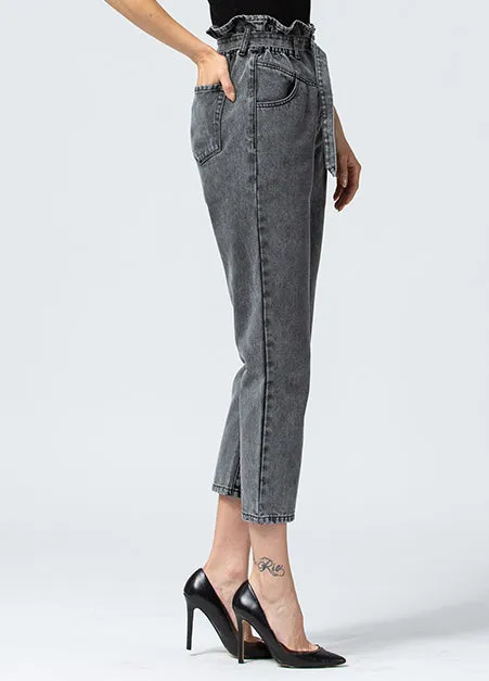 Yoke Detail Paperbag Mom Jeans
