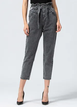 Yoke Detail Paperbag Mom Jeans