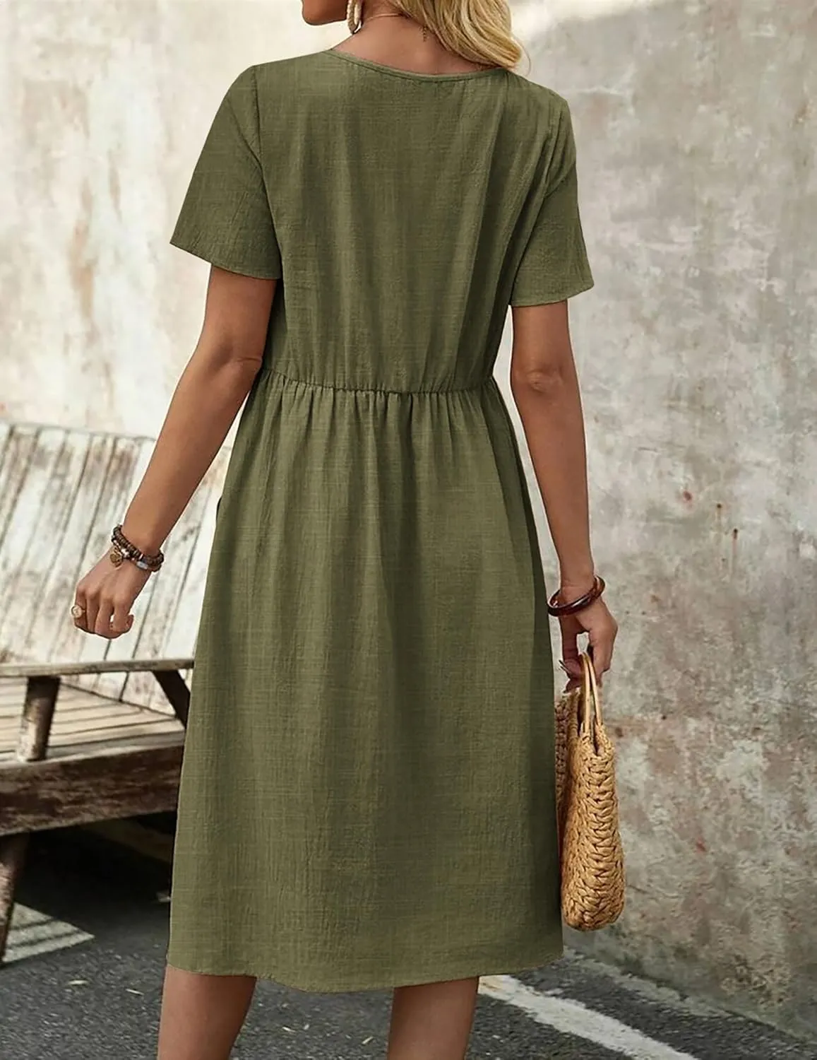 Zeagoo Womens Summer Midi Dress Casual Short Sleeve A-Line Cotton Linen Dress Flowly Beach Tunic Sundresses with Pockets 2025